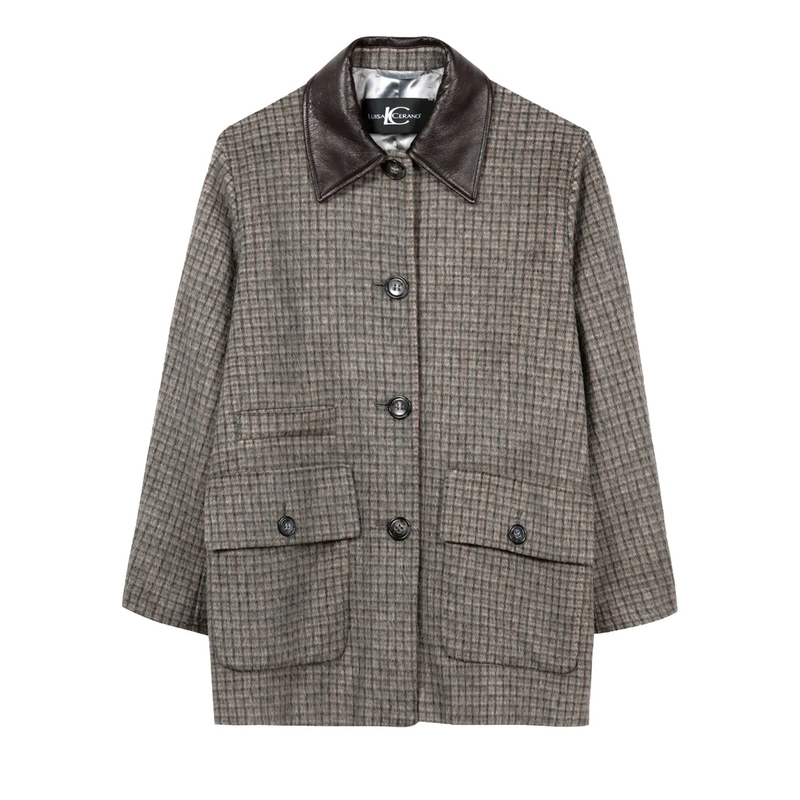 Luisa Cerano Mantel Karo-Kurzmantel aus Woll-Mix heather grey