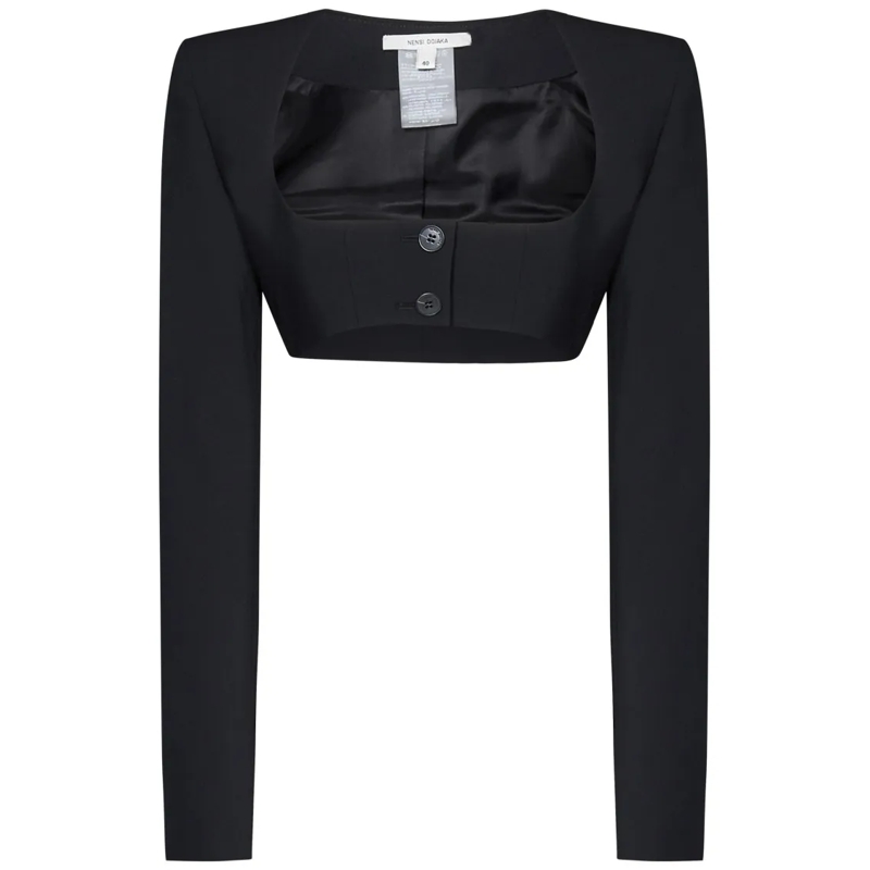 Nensi Dojaka Veste de transition Cropped Blazer With Deep Square Neckline Black