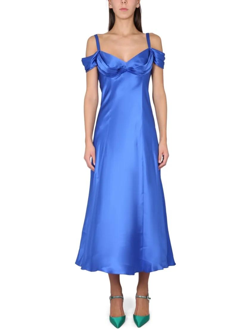 Thumbnail - Alberta Ferretti - Off-The-Shoulder Dress - Größe 42 - blau