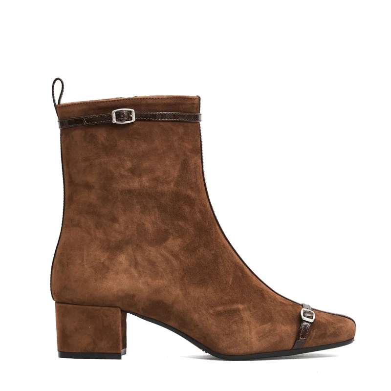 Carel Paris Stiefel Brown Suede Ankle Boots With Decorative Buckled St Brown
