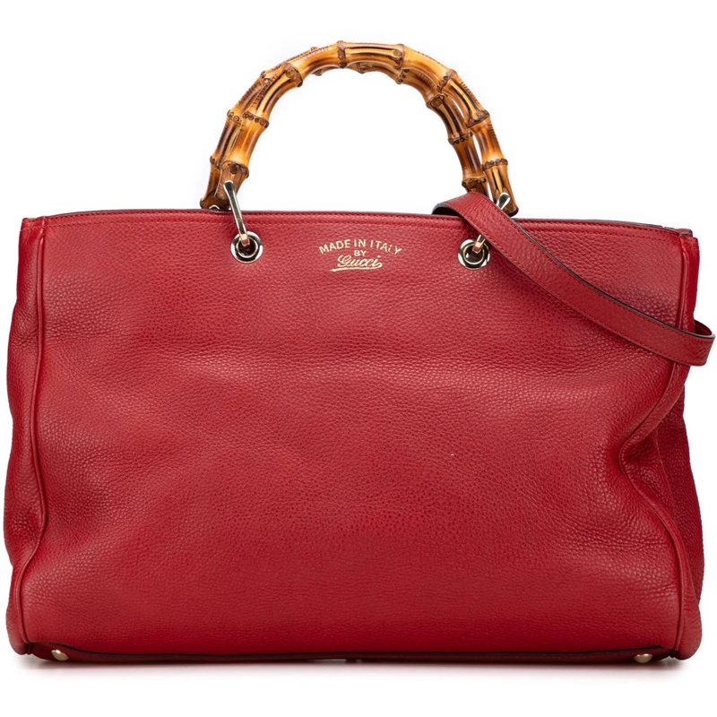 Gucci Schultertasche Large Calfskin Bamboo Shopper Sachel rot