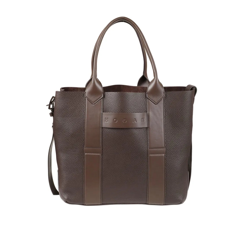 Hogan Fourre-tout Textured Leather Tote Bag With Smooth Accents Brown