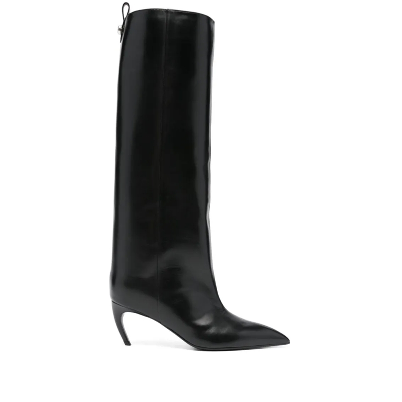 The Attico Bottes Knee-High Black Leather Boots With Pointed Toe Black