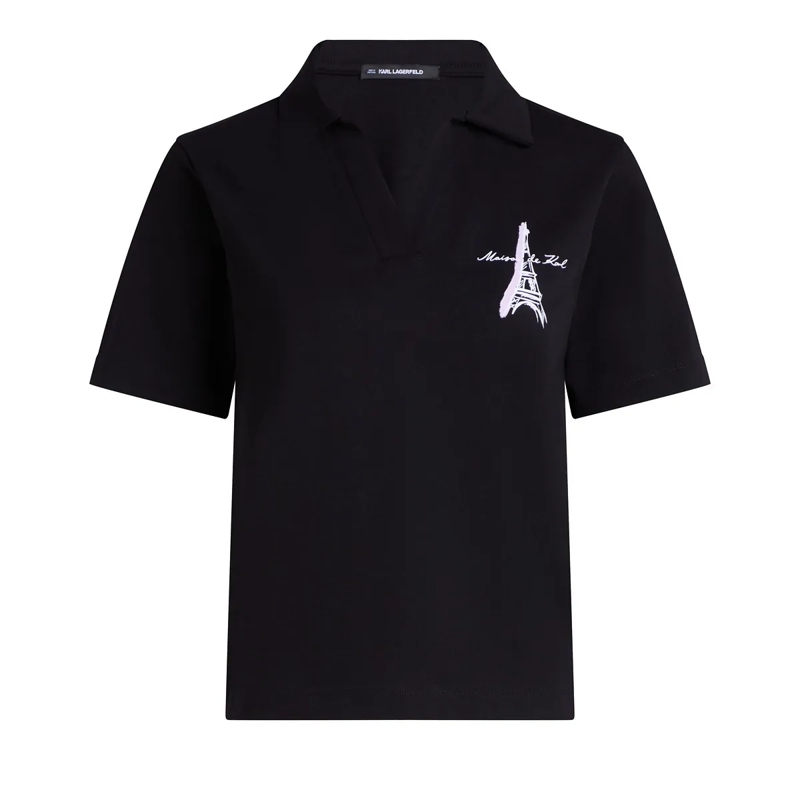 Karl Lagerfeld T-Shirt Poloshirt mit Paris-Skizze schwarz