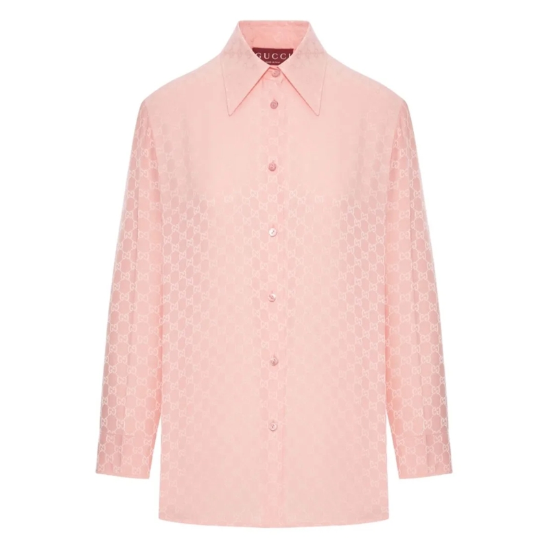 Gucci Hemd Delicate Silk Shirt With Monogram Pattern Pink