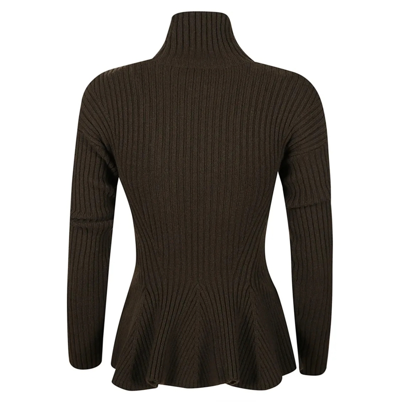 Max Mara Trui met col Ribbed Knit Top With High Turtleneck And Peplum He Black