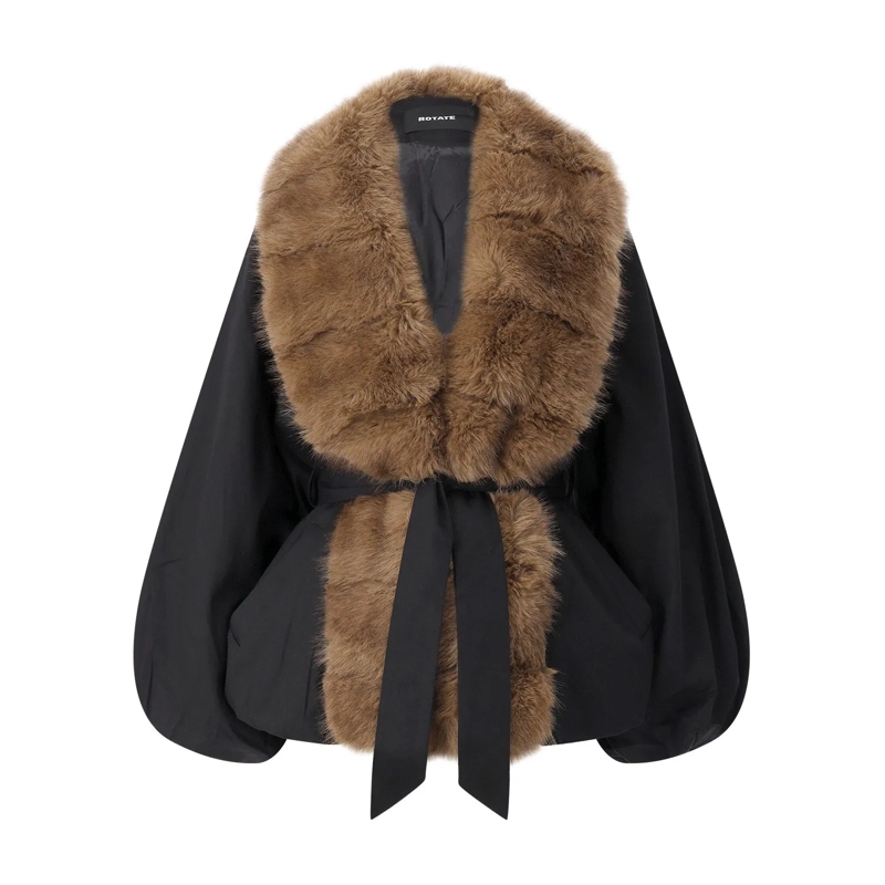 Rotate Veste de transition Jacke mit Kunstfellkragen schwarz
