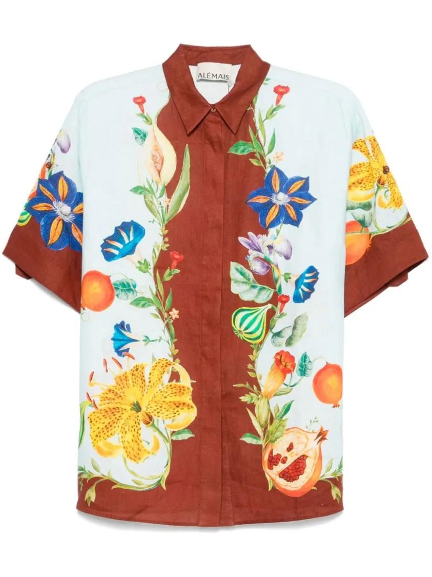 Thumbnail - Alemais - Light Blue Floral Print Dahlia Shirt - Größe 8 - blau
