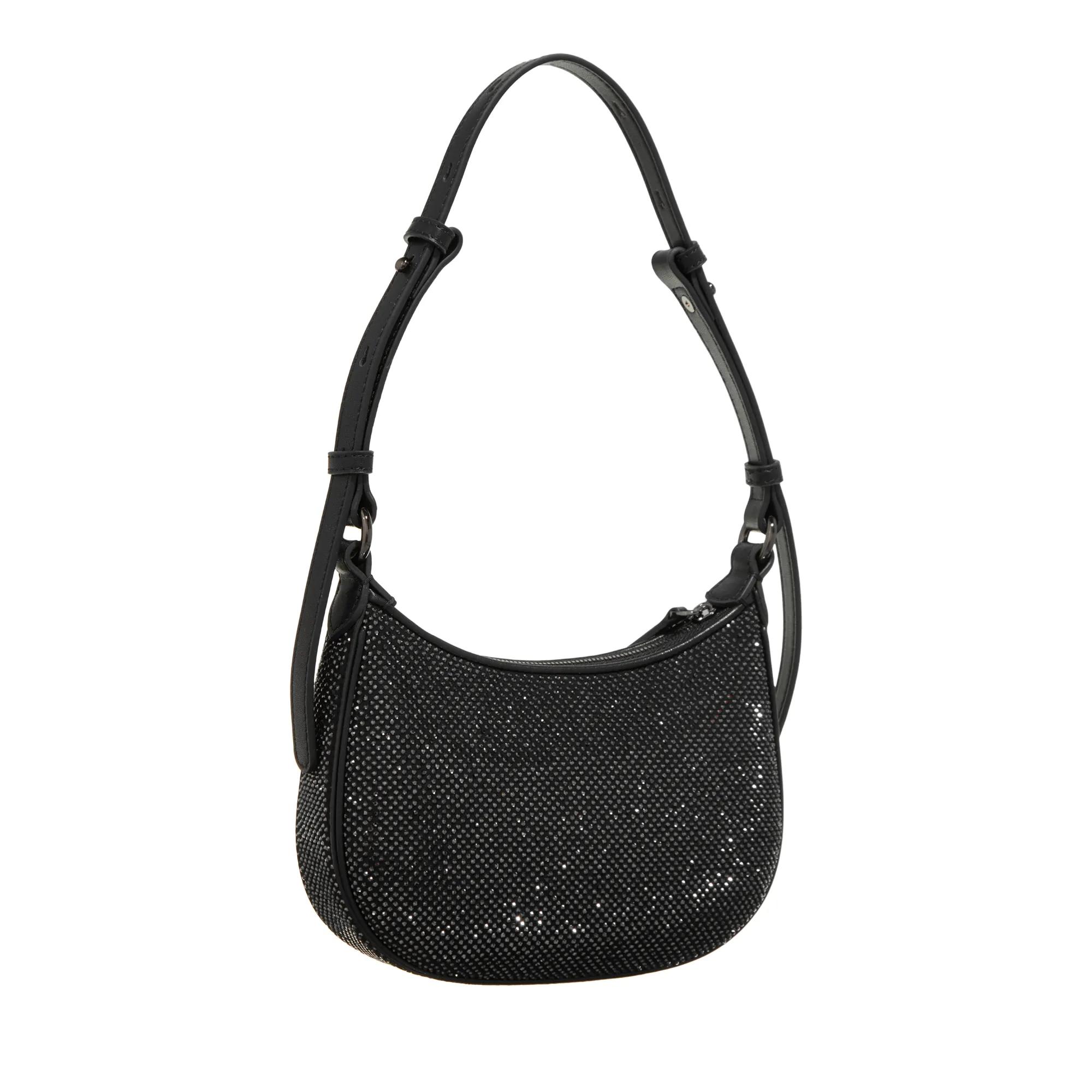 Pinko Zwarte leren schoudertas met strass Black Dames