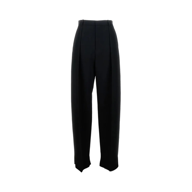 Bottega Veneta  High-Waisted Trousers With Wide Leg And Sharp Crea Black