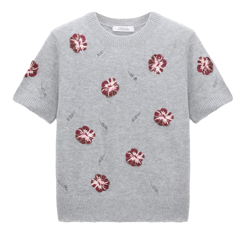 Dorothee Schumacher Trui BLOOMING STATEMENTS pullover grey blooming bordeaux