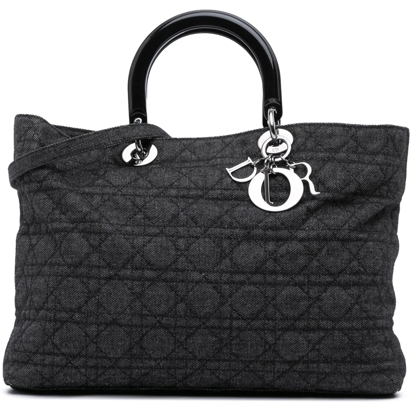 Christian Dior Schultertasche Extra Large Denim Cannage Lady Dior schwarz