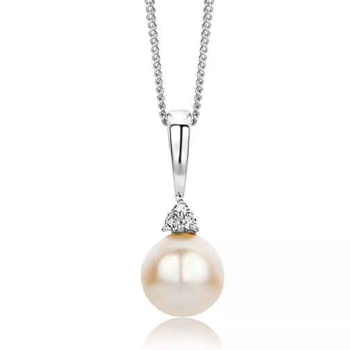 DIAMADA 9ct Diamond With Cultured Pearl Pendant White Gold Mittellange Halskette