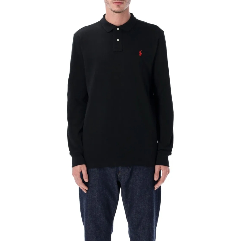Polo Ralph Lauren Polohemd Long-Sleeve Cotton Piqué Polo Shirt Custom Slim-Fi Black