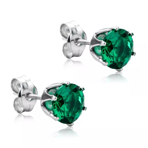 DIAMADA 9KT Created Emerald Earring White Gold Orecchini a bottone