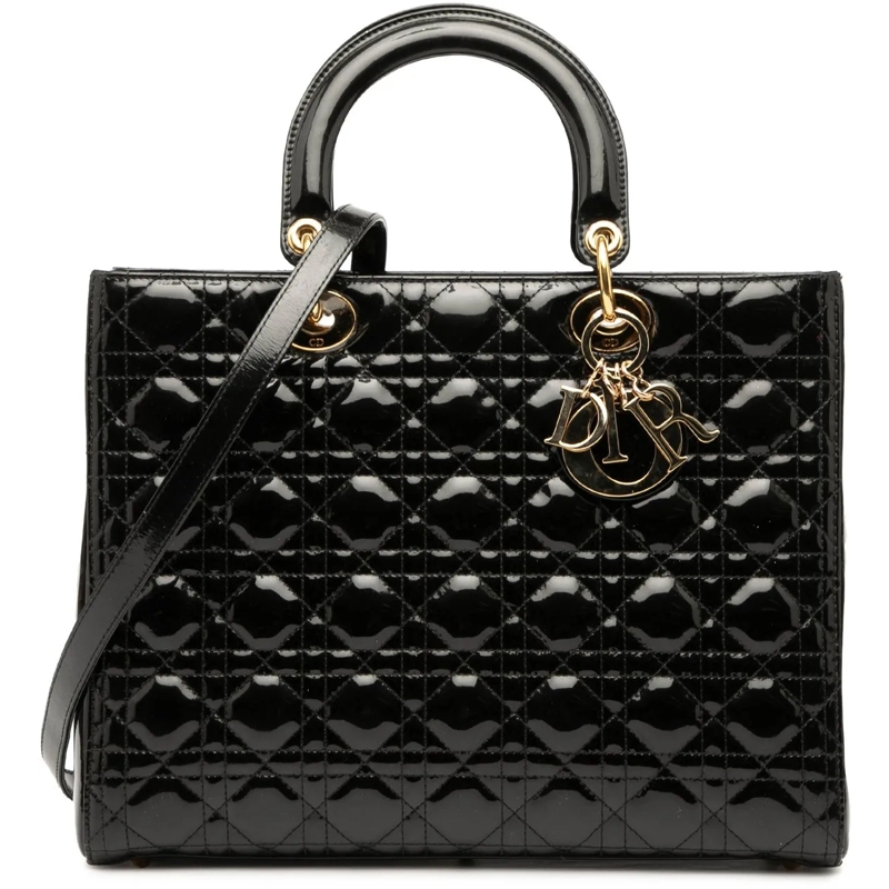 Christian Dior Schultertasche Large Patent Cannage Lady Dior schwarz