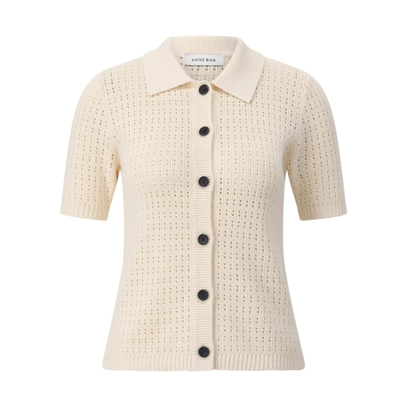 Anine Bing T-Shirt Kurzarm-Strickjacke Alexis Creme