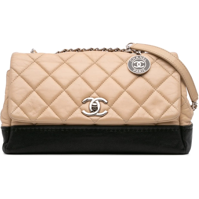 Chanel Schultertasche CC Bicolor Quilted Calfskin and Caviar Single Flap braun