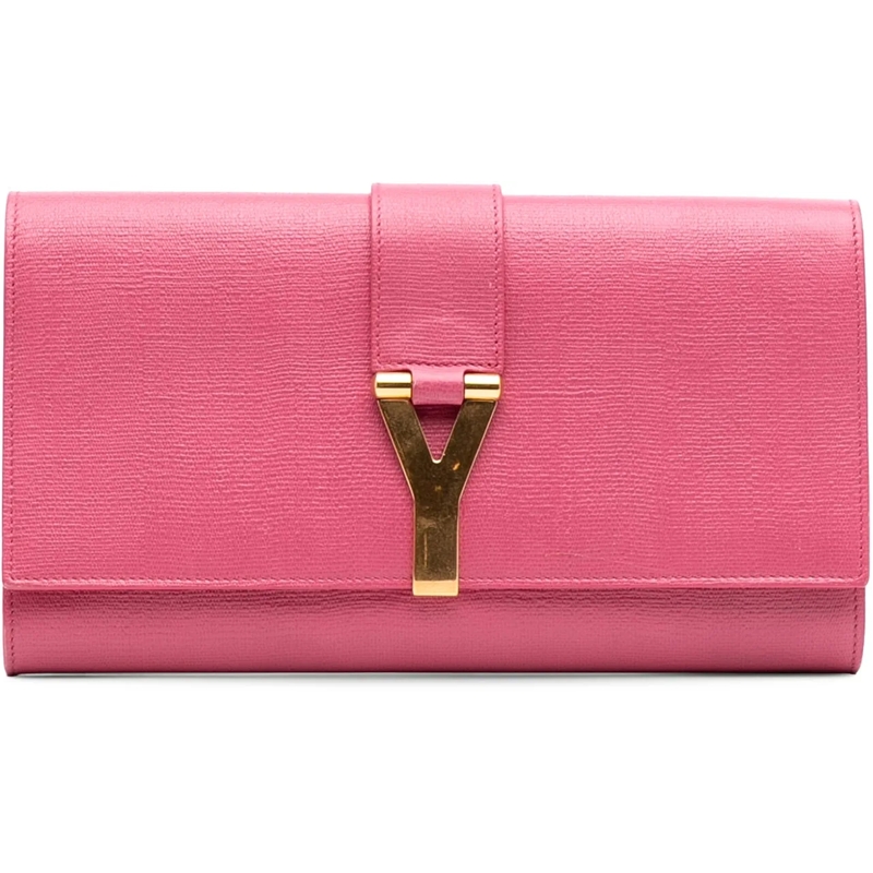 Saint Laurent Pochette Textured Calfskin Chyc Ligne Clutch rose