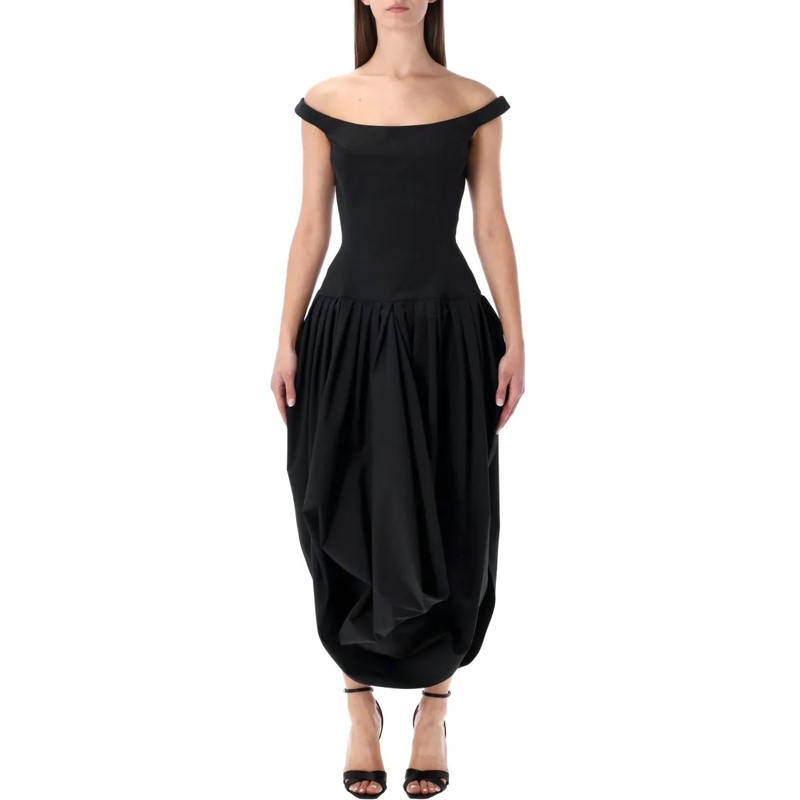Magda Butrym Abendkleid Black Draped Off-Shoulder Gown Black