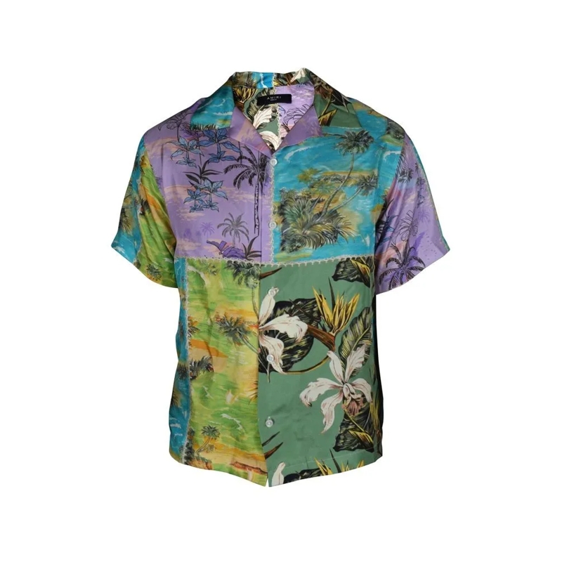 Amiri Overhemd Patchwork Shirt Grey