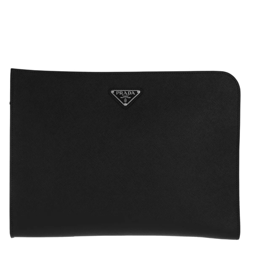 Prada Business Clutch Triangle Logo Leather Black Pochette