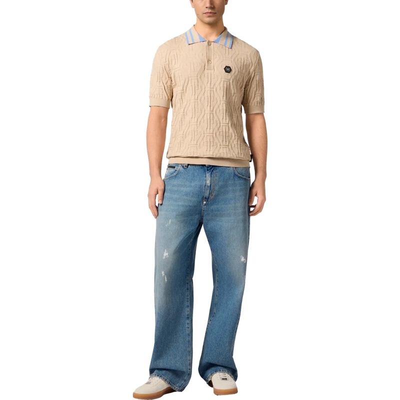 Philipp Plein Top Knitted Polo T-Shirt Jacquard Monogram beige(Image 4)