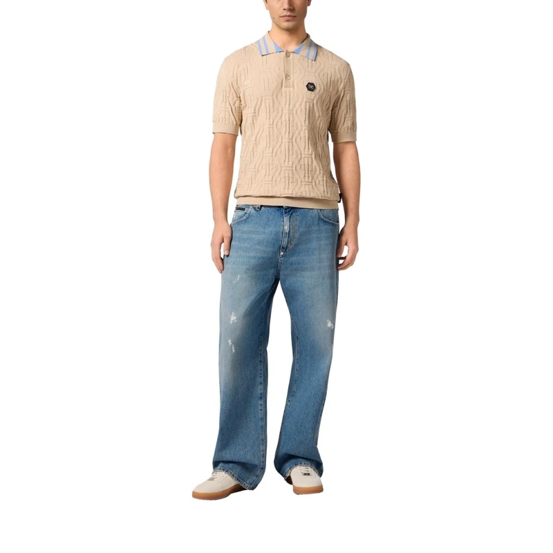Philipp Plein Poloshirt Knitted Polo T-Shirt Jacquard Monogram beige(Image 2)