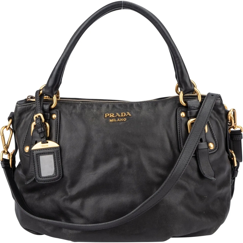 Prada Sac à bandoulière Prada Black Leather City Handbag schwarz