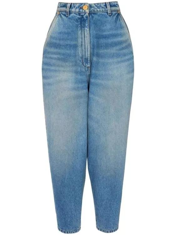 Balmain - High-Waisted Tapered Denim Jeans - Größe 34 - blue