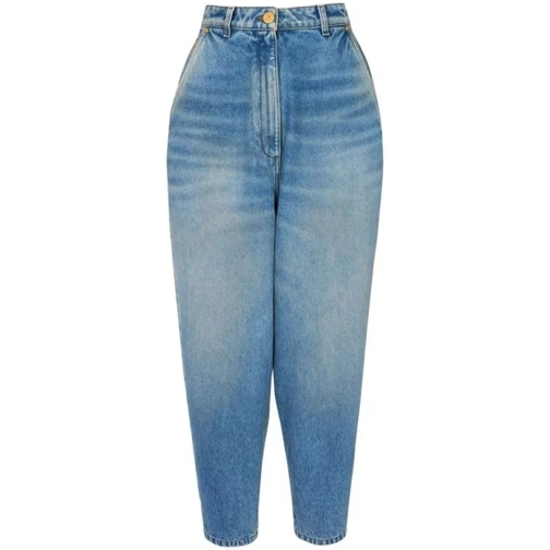 Balmain High-Waisted Tapered Denim Jeans Blue 