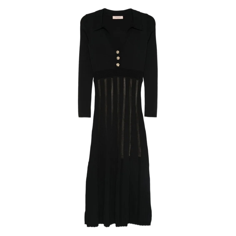 Twin-Set Robe midi Midi Dress With Deep V-Neckline Black