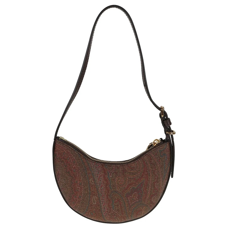 Etro Schoudertas Crescent-Shaped Handbag With Rich Paisley Pattern Brown