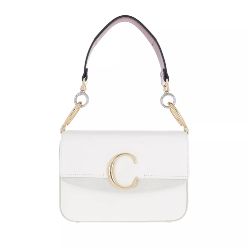Chloé Double Carry Small Shoulder Bag Leather Brillant White Axelremsväska