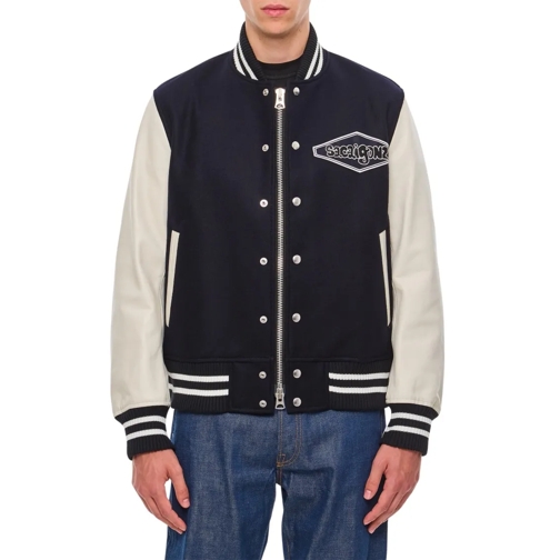 Sacai Bomberjacken Gonz Wool Melton X Leather Blouson Blue