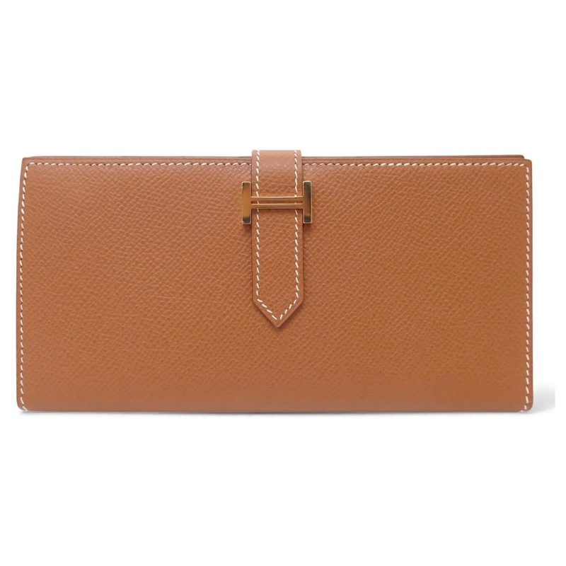 Hermès Geldbörse NEU GOLDFARBENES HERMES BEARN SOUFFLET LEDERPORTEM braun