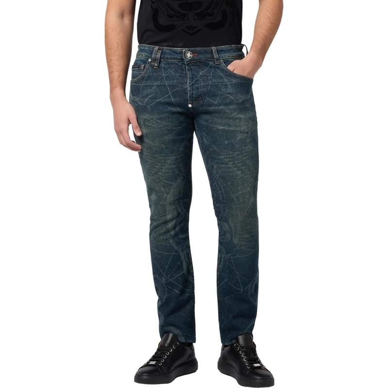 Philipp Plein Jeans mit geradem Bein Printed Super Straight Cut Jeans Tattoo blau(Image 3)