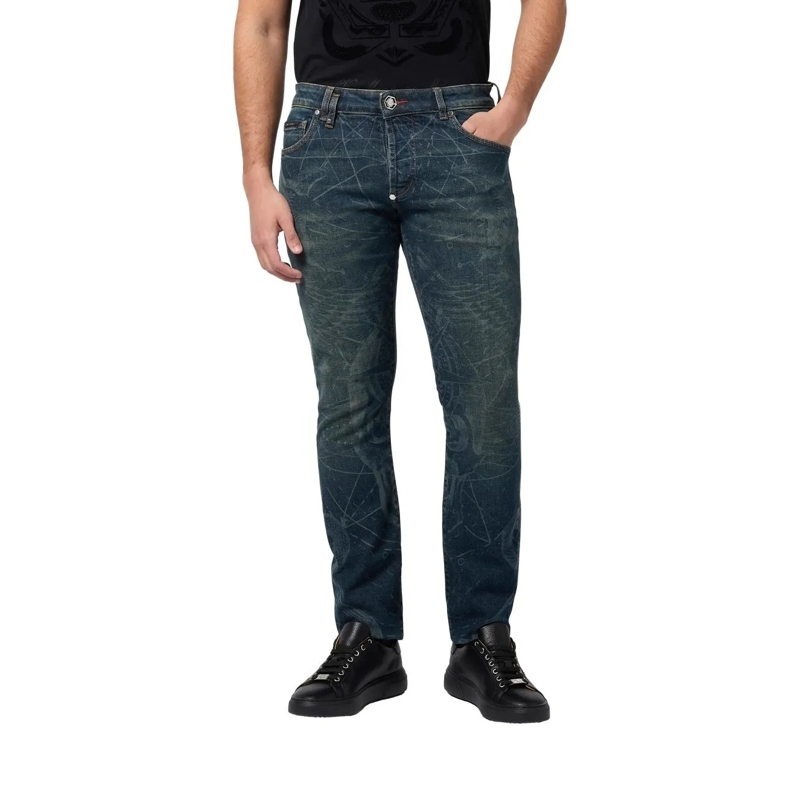 Philipp Plein Jeans Printed Super Straight Cut Jeans Tattoo blau(Image 3)