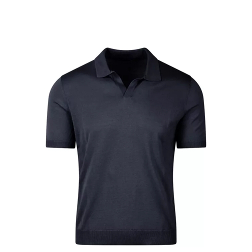 Tagliatore Open Collar Knitted Polo Shirt Blue 