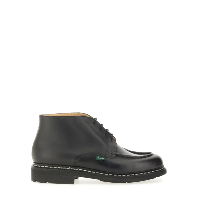 Paraboot Bottes Polished Leather Lace-Up Boot With Rounded Toe Grey