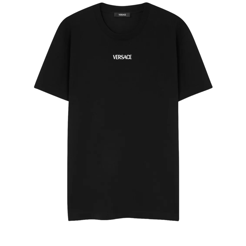 Versace T-Shirt Minimalist Black Cotton T-Shirt With Contrasting L Black