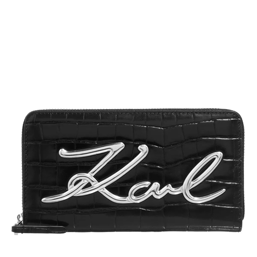 Karl Lagerfeld K/Signature Croc Cont Wallet Black Portemonnaie mit Zip-Around-Reißverschluss