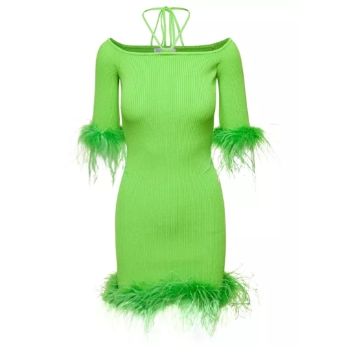 Giuseppe Di Morabito Green Boat Neck Dress With Feather Detail In Visco Green 