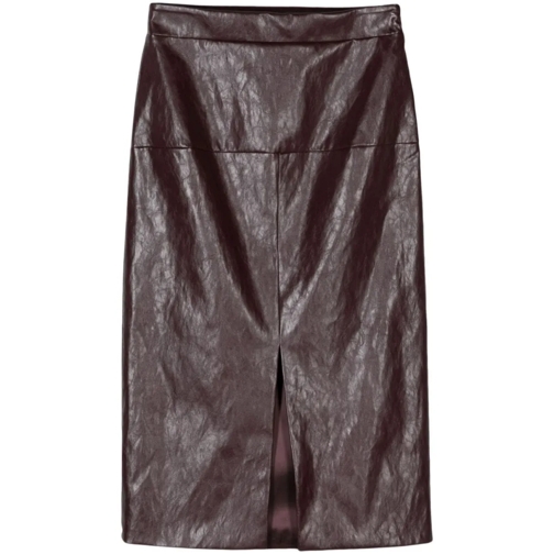 Federica Tosi Midi Rokken Burgundy Faux Leather Crinkled Finish Mid-Calf Ski Burgundy