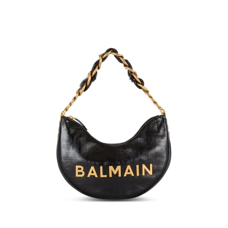 Balmain Schultertasche Crescent-Shaped Leather Bag With Gold-Tone Accents Black