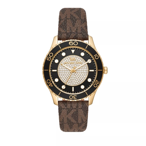 Michael Kors Women's Runway Three-Hand Stainless Steel Watch MK Gold Brown Dresswatch