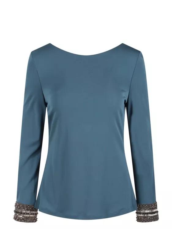 Alberta Ferretti - Embroidered Cuffs Jersey Top - Größe 46 - blau