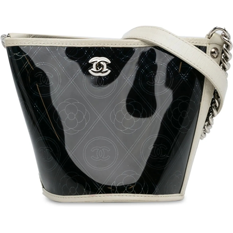 Chanel Schultertasche Crumpled Calfskin PVC Camellia Bucket schwarz