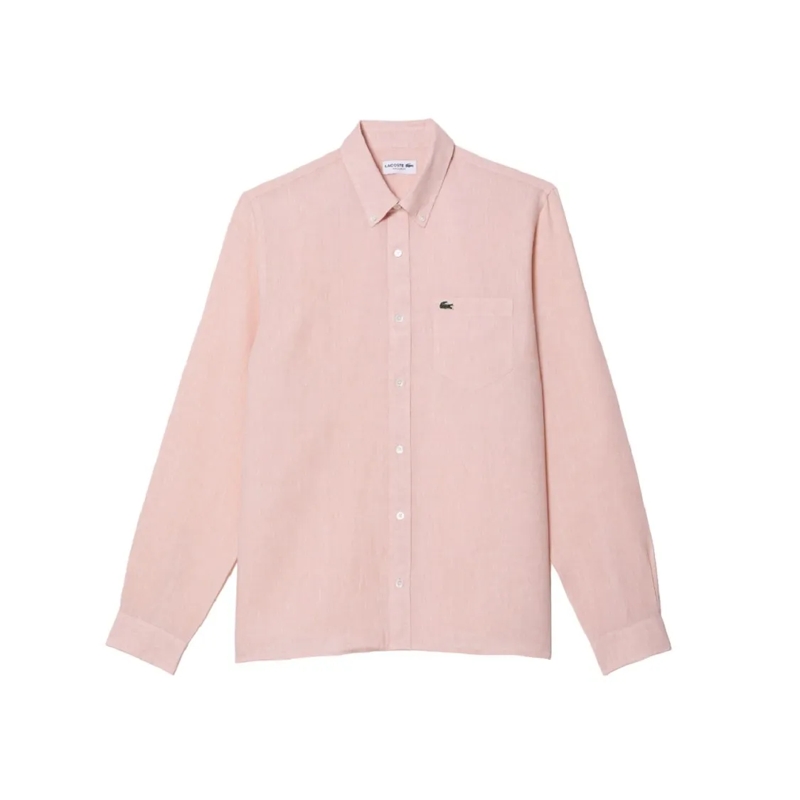 Lacoste Hemd Pink Linen Shirt With Straight Cut Collar Neutrals