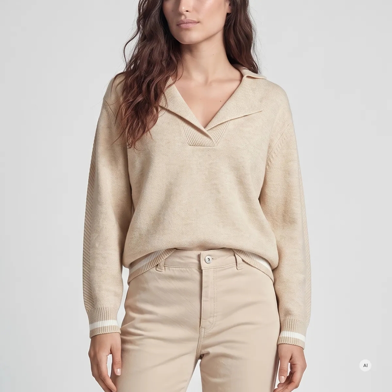 Marc Aurel  Pullover- Kontrastringel- fallendes Revers- üb beige(Image 3)